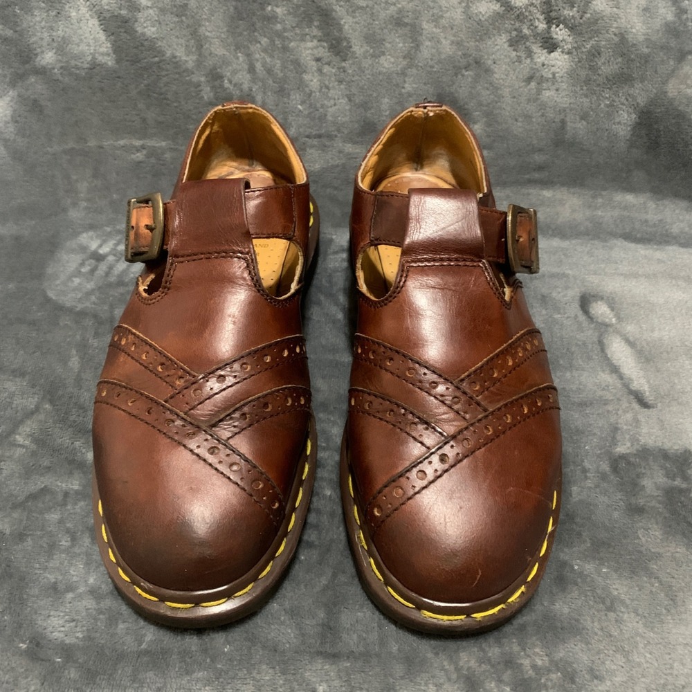 Dr. Martens Mary Jane Womens 7 9.5 US 8298 Brown Leather Brogue England Made Vtg